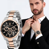 Maserati Attrazione Chronograph Black Dial Two Tone Steel Strap Watch for Men - R8853151002 Authentic Buy Shop Now