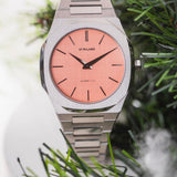 D1 Milano Ultra Thin Salmon Pink Dial Silver Steel Strap Watch for Men - D1-UTBJ26 Authentic Buy Shop Now