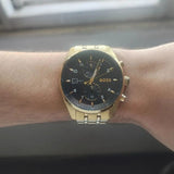 Hugo Boss Skytraveller Chronograph Black Dial Gold Steel Strap Watch for Men - 1514152 Buy Now By Hugo Boss