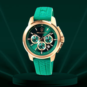 Maserati Successo Chronograph Green Dial Green Silicone Strap Watch for Men - R8871621038 Authentic Buy Shop Now