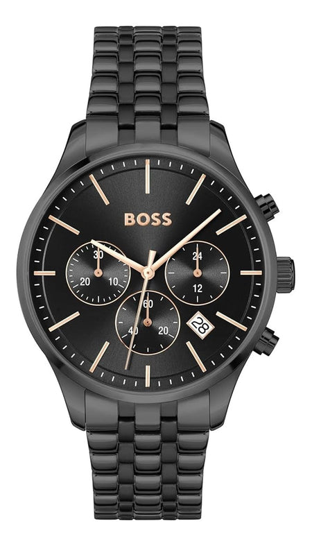 Hugo Boss Avery Chronograph Black Dial Black Steel Strap Watch for Men - 1514256 Authentic Buy Shop Now