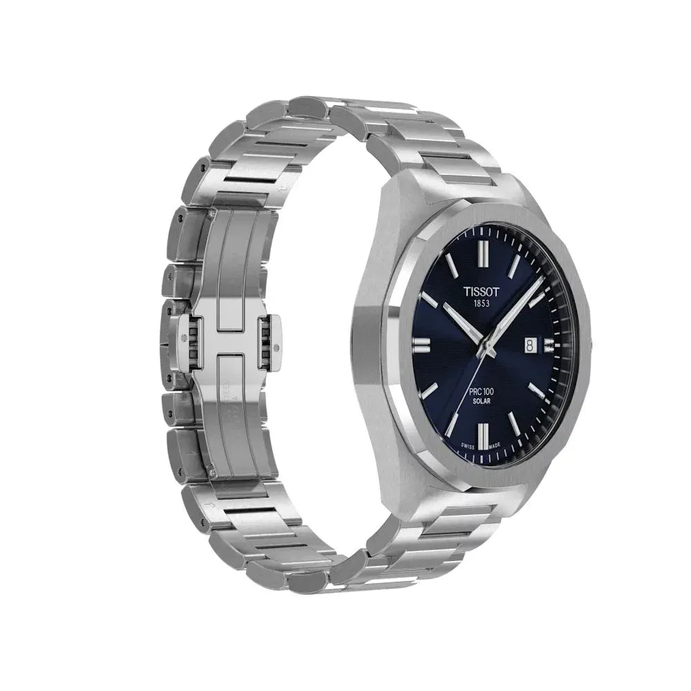 Tissot PRC 100 Solar Quartz Blue Dial Silver Steel Strap Watch for Men - T151.422.11.041.00 Authentic Buy Shop Now