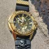 Philipp Plein The Skull Gold Dial Black Silicone Strap Watch for Men - PWAAA0221 Authentic Buy Shop Now