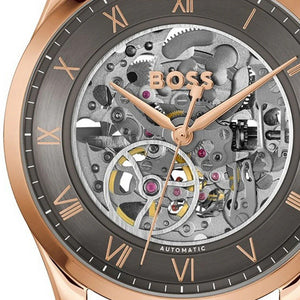 Hugo Boss Principle Skeleton Grey Dial Brown Leather Strap Watch for Men - 1514253 Authentic Buy Shop Now
