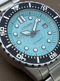 Citizen Mechanical Automatic Turquoise Dial Silver Steel Strap Watch for Men - NJ0170-83X