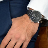 Hugo Boss Integrity Chronograph Black Dial Black Leather Strap Watch for Men - 1513777 Authentic Buy Shop Now