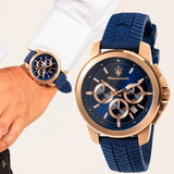 Maserati Successo Chronograph Blue Dial Blue Silicone Strap Watch for Men - R8871621034 Authentic Buy Shop Now