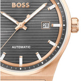 Hugo Boss Candor Automatic Grey Dial Rose Gold Steel Strap Watch for Men - 1514185 Authentic Buy Shop Now
