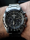 Seiko Prospex Speedtimer Solar Chronograph Black Dial Silver Steel Strap Watch for Men - SSC819 Authentic Buy Shop Now