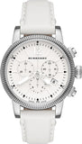 Burberry Utilitarian Chronograph White Dial White Leather Strap Watch for Women - BU7821 Authentic Buy Shop Now