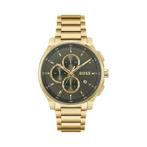 Hugo Boss Peak Chronograph Olive Green Dial Gold Steel Strap Watch for Men - 1514190 Authentic Buy Shop Now