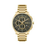 Hugo Boss Peak Chronograph Olive Green Dial Gold Steel Strap Watch for Men - 1514190 Authentic Buy Shop Now