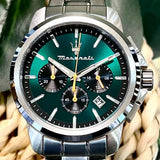 Maserati Successo Chronograph Green Dial Silver Steel Strap Watch for Men - R8873621043 Authentic Buy Shop Now