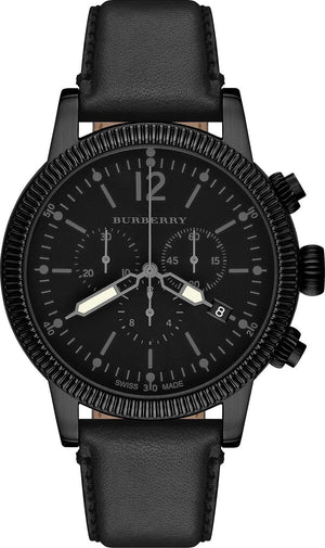 Burberry Utilitarian Chronograph Black Dial Black Leather Strap Watch for Men - BU7827 Authentic Buy Shop Now