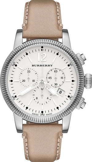 Burberry Utilitarian Chronograph White Dial Pink Leather Strap Watch for Women - BU7816 Authentic Buy Shop Now