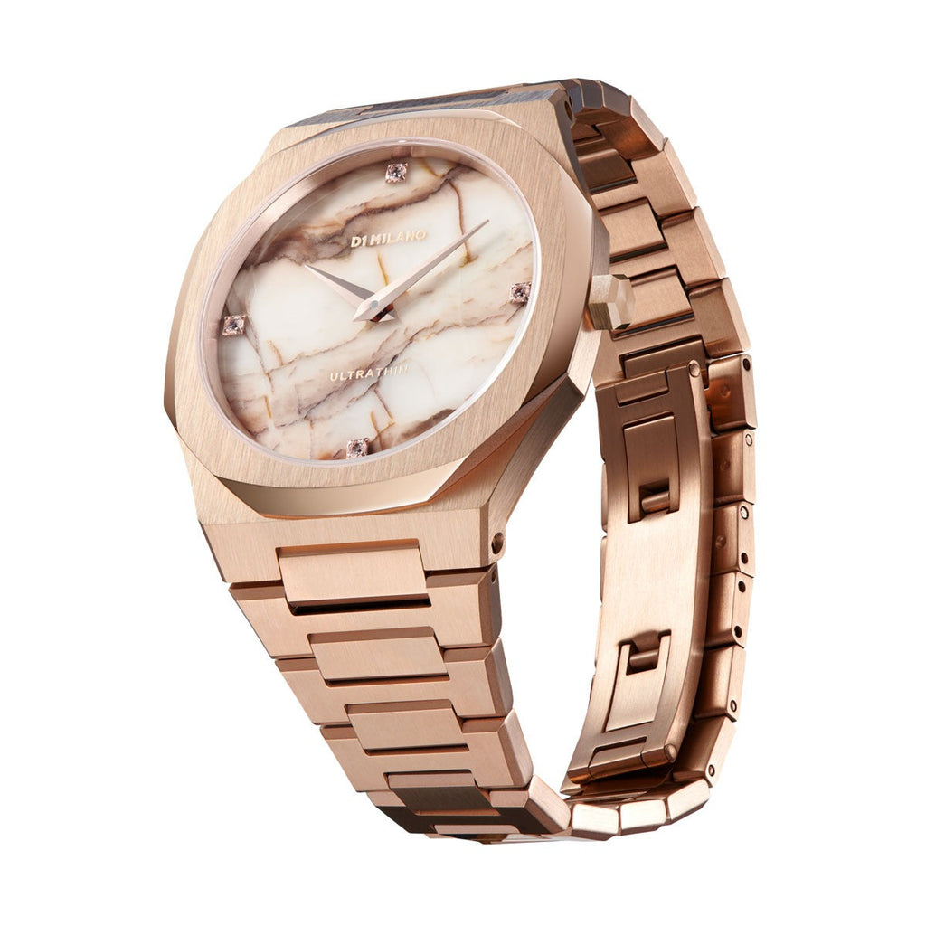 D1 Milano Ultra Thin Marble Dial Rose Gold Steel Strap Watch for Women - D1-UTBL14 Authentic Buy Shop Now