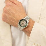 Hugo Boss Principle Skeleton Green Dial Silver Steel Strap Watch for Men - 1514236 Authentic Buy Shop Now
