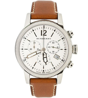 Burberry Utilitarian Chronograph White Dial Brown Leather Strap Watch for Men - BU7817 Authentic Buy Shop Now