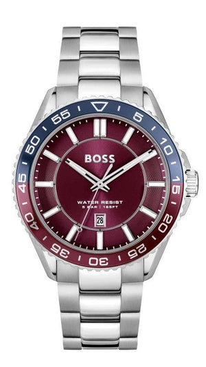 Hugo Boss Runner 3H Burgundy Dial Silver Steel Strap Watch for Men - 1514209 Buy Now By Hugo Boss