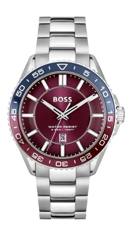 Hugo Boss Runner 3H Burgundy Dial Silver Steel Strap Watch for Men - 1514209 Buy Now By Hugo Boss