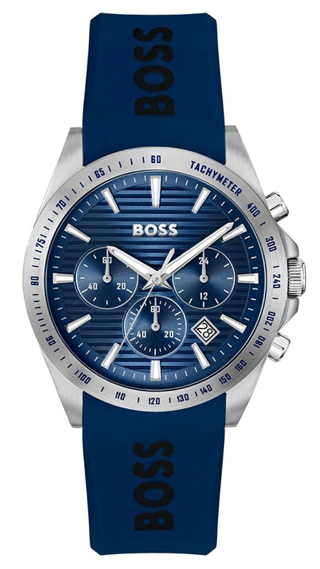 Hugo Boss Strike Chronograph Blue Dial Blue Rubber Strap Watch for Men - 1514239 Authentic Buy Shop Now