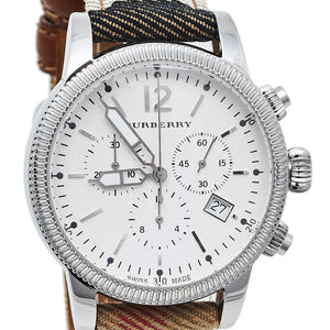 Burberry Utilitarian Chronograph White Dial Tri Tone Leather Strap Watch for Women - BU7820 Authentic Buy Shop Now