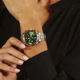Hugo Boss Grand Tour Chronograph Green Dial Two Tone Steel Strap Watch for Women - 1502766 Authentic Buy Shop Now