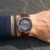 Hugo Boss Principle Skeleton Blue Dial Brown Leather Strap Watch for Men - 1514305 Authentic Buy Shop Now