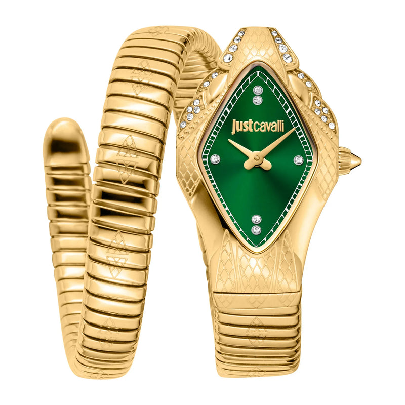 Just Cavalli Ferocious Green Dial Gold Steel Strap Watch for Women - JC1L306M0045