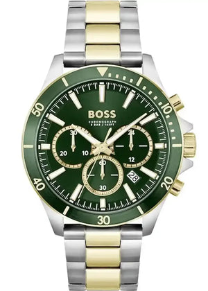Hugo Boss Troper Chronograph Green Dial Two Tone Steel Strap Watch for Men - 1514154 Authentic Buy Shop Now