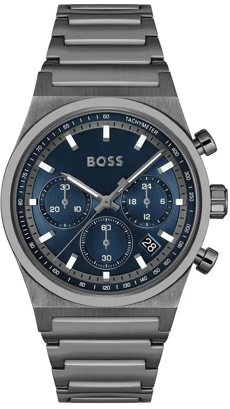 Hugo Boss Candor Chronograph Blue Dial Grey Steel Strap Watch for Men - 1514223 Authentic Buy Shop Now