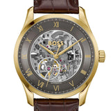 Hugo Boss Principle Skeleton Grey Dial Brown Leather Strap Watch for Men - 1514235 Authentic Buy Shop Now