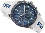 Hugo Boss Strike Chronograph Blue Dial White Rubber Strap Watch for Men - 1514238 Authentic Buy Shop Now