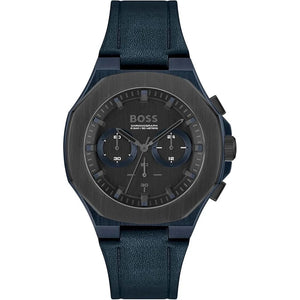 Hugo Boss Taper Chronograph Black Dial Blue Leather Strap Watch for Men - 1514086 Authentic Buy Shop Now