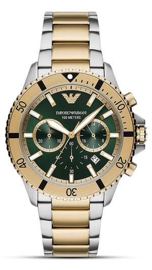Emporio Armani Sea Explorer Chronograph Green Dial Two Tone Steel Strap Watch for Men - AR11586 Buy Now By Emporio Armani