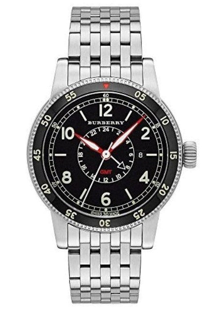 Burberry Utilitarian GMT Black Dial Silver Steel Strap Watch for Men - BU7866 Authentic Buy Shop Now