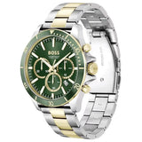 Hugo Boss Troper Chronograph Green Dial Two Tone Steel Strap Watch for Men - 1514154 Authentic Buy Shop Now