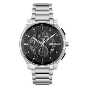 Hugo Boss Peak Chronograph Black Dial Silver Steel Strap Watch for Men - 1514191 Authentic Buy Shop Now