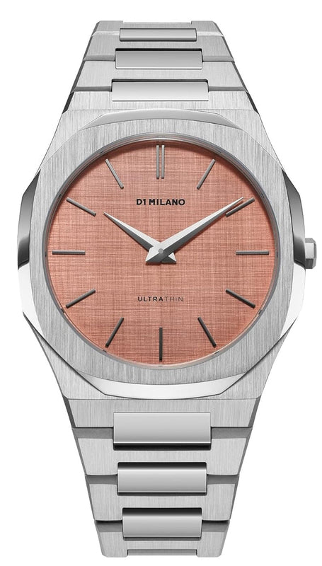 D1 Milano Ultra Thin Salmon Pink Dial Silver Steel Strap Watch for Men - D1-UTBJ26 Authentic Buy Shop Now