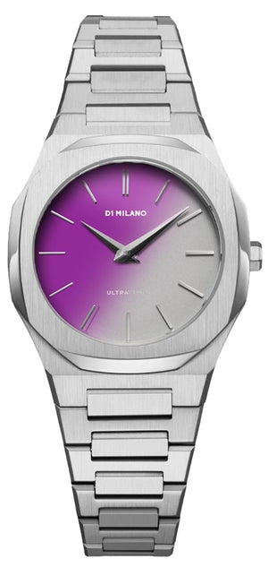 D1 Milano Ultra Thin Solar Sync Purple Dial Silver Steel Strap Watch for Women - D1-UTBL36 Authentic Buy Shop Now
