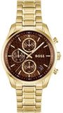 Hugo Boss Grand Tour Chronograph Brown Dial Gold Steel Strap Watch for Women - 1502770 Authentic Buy Shop Now