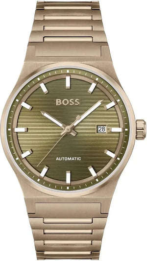 Hugo Boss Candor Automatic Olive Green Dial Brown Steel Strap Watch for Men - 1514184 Authentic Buy Shop Now