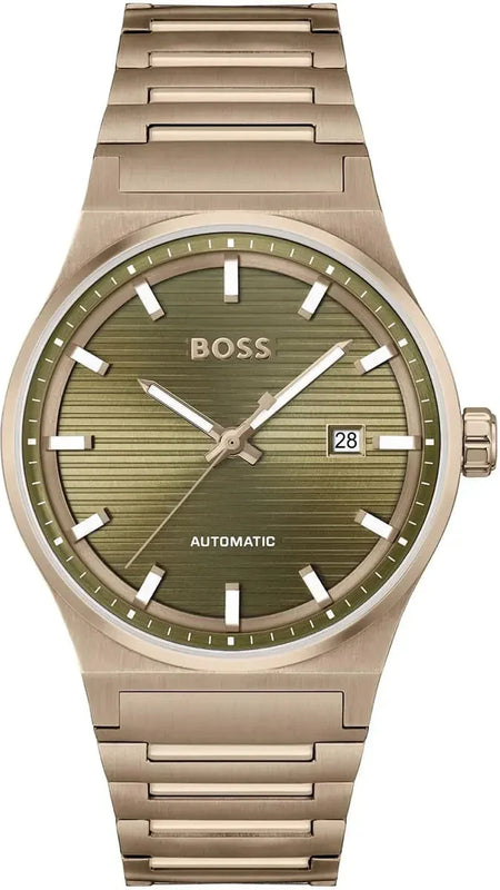 Hugo Boss Candor Automatic Olive Green Dial Brown Steel Strap Watch for Men - 1514184 Authentic Buy Shop Now