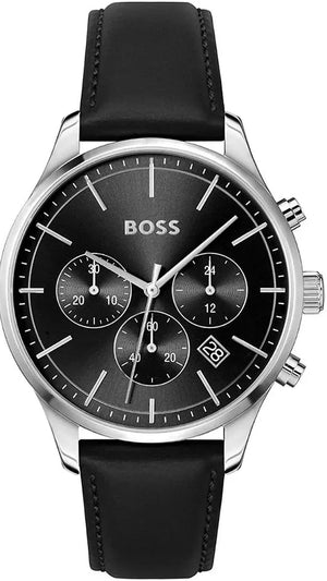 Hugo Boss Avery Chronograph Black Dial Black Leatherr Strap Watch for Men - 1514211 Authentic Buy Shop Now
