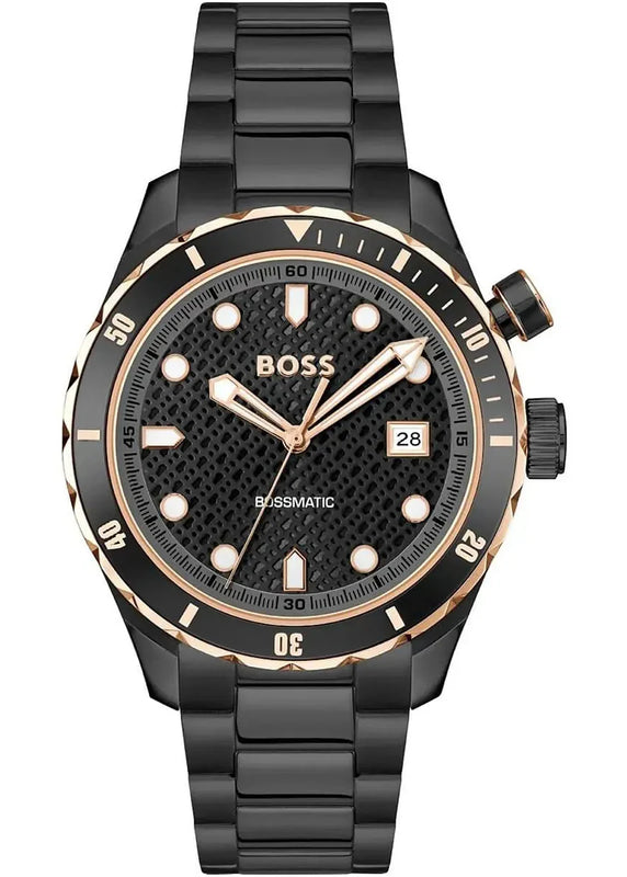 Hugo Boss Bossmatic Automatic Black Dial Black Steel Strap Watch for Men - 1514215 Authentic Buy Shop Now