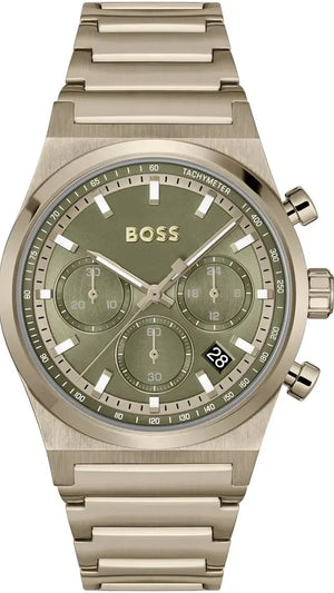 Hugo Boss Candor Chronograph Green Dial Brown Steel Strap Watch for Men - 1514222 Authentic Buy Shop Now