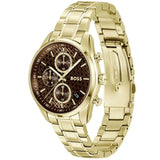 Hugo Boss Grand Tour Chronograph Brown Dial Gold Steel Strap Watch for Women - 1502770 Authentic Buy Shop Now