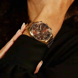 Hugo Boss Grand Tour Chronograph Brown Dial Gold Steel Strap Watch for Women - 1502770 Authentic Buy Shop Now