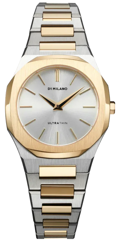 D1 Milano Ultra Thin Silver Dial Two Tone Steel Strap Watch for Women - D1-UTBL34 Authentic Buy Shop Now