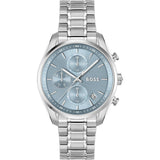 Hugo Boss Grand Tour Chronograph Ice Blue Dial Silver Steel Strap Watch for Women - 1502767 Authentic Buy Shop Now